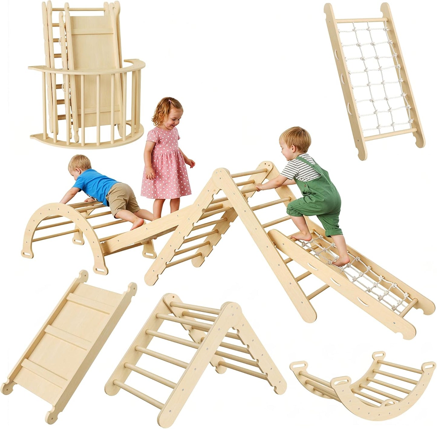 Garvee Pikler Triangle Set, 4 in 1 Toddler Climbing Toys, Montessori Climbing Set, Oak