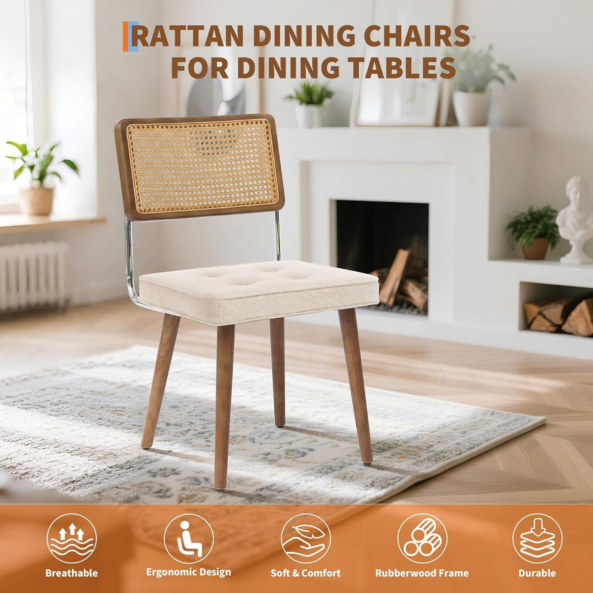 Riedhoff Rattan Dining Chairs, 22.4 x 18.5 x 31.7", Set of 2