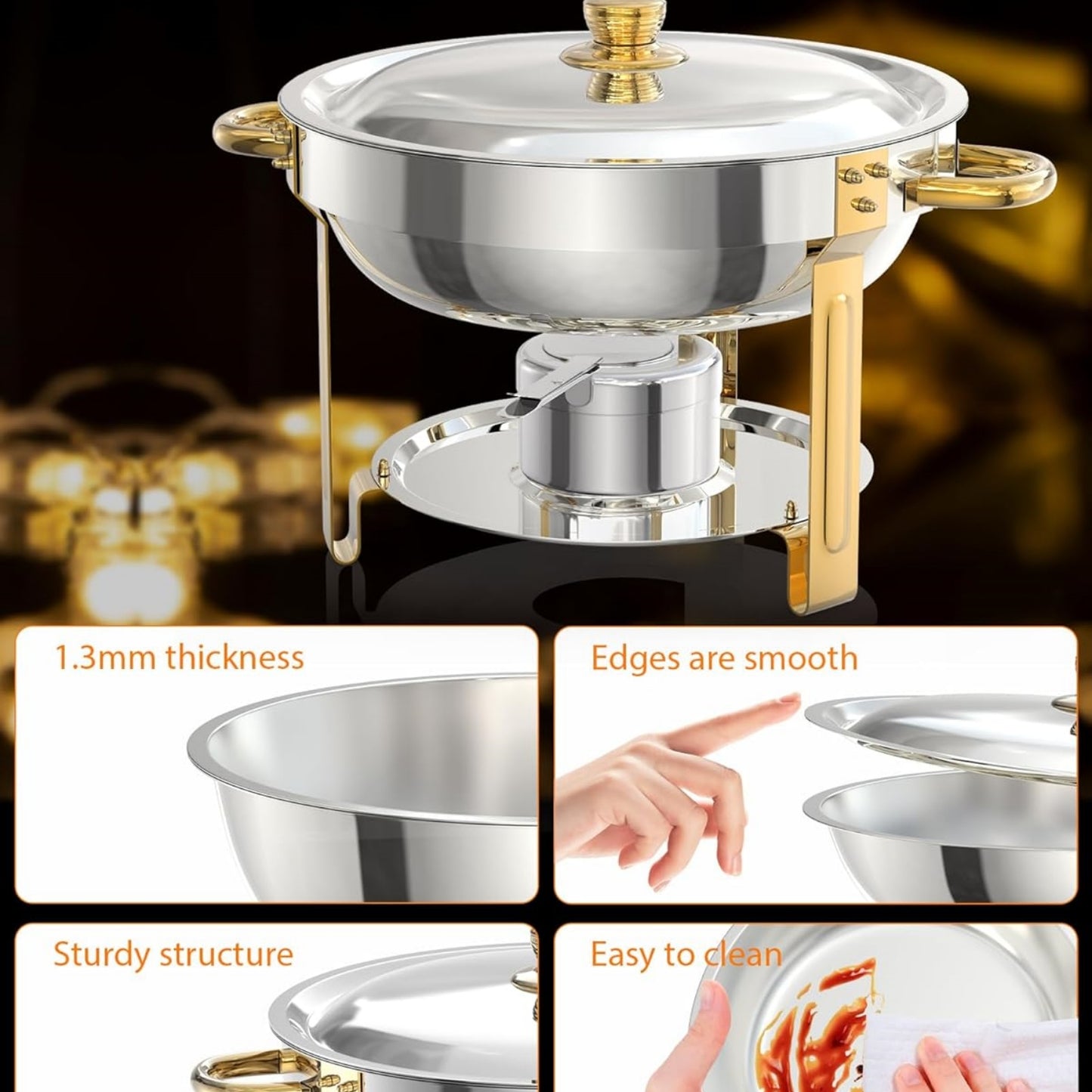 Garvee 5 qt Round Food Warmers Chafing Dish Buffet, Gold