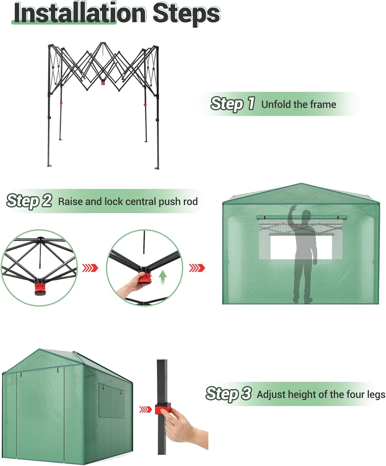 Garvee Pop up Walk-in Greenhouse, for Garden Patio Backyard, Green