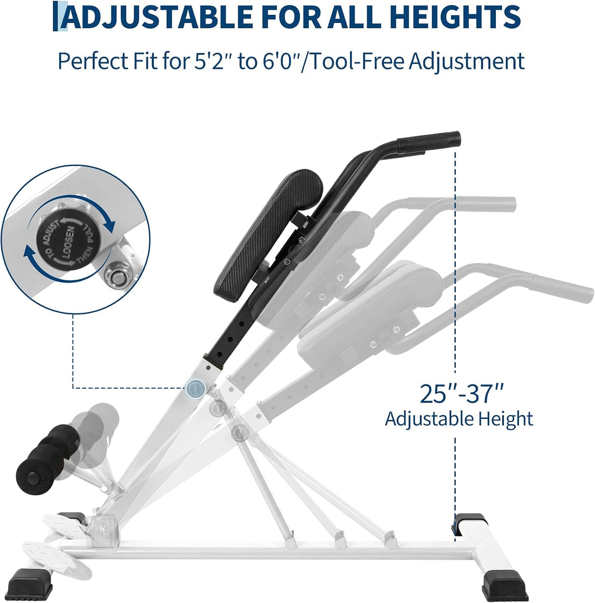 Riedhoff Roman Chair, Adjustable Hyperextension Bench, 25" to 37" Adjustable Height, 330 lbs