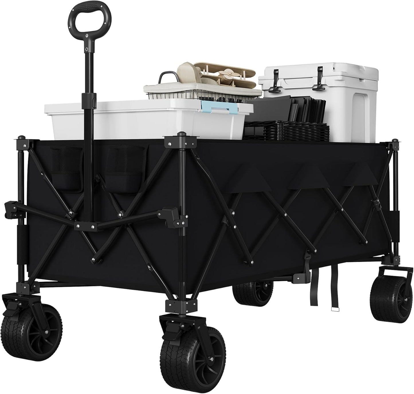Garvee Extra Long Collapsible Wagons Carts, 54 x 29 x 42", All Terrain Wheels, Cup Holders