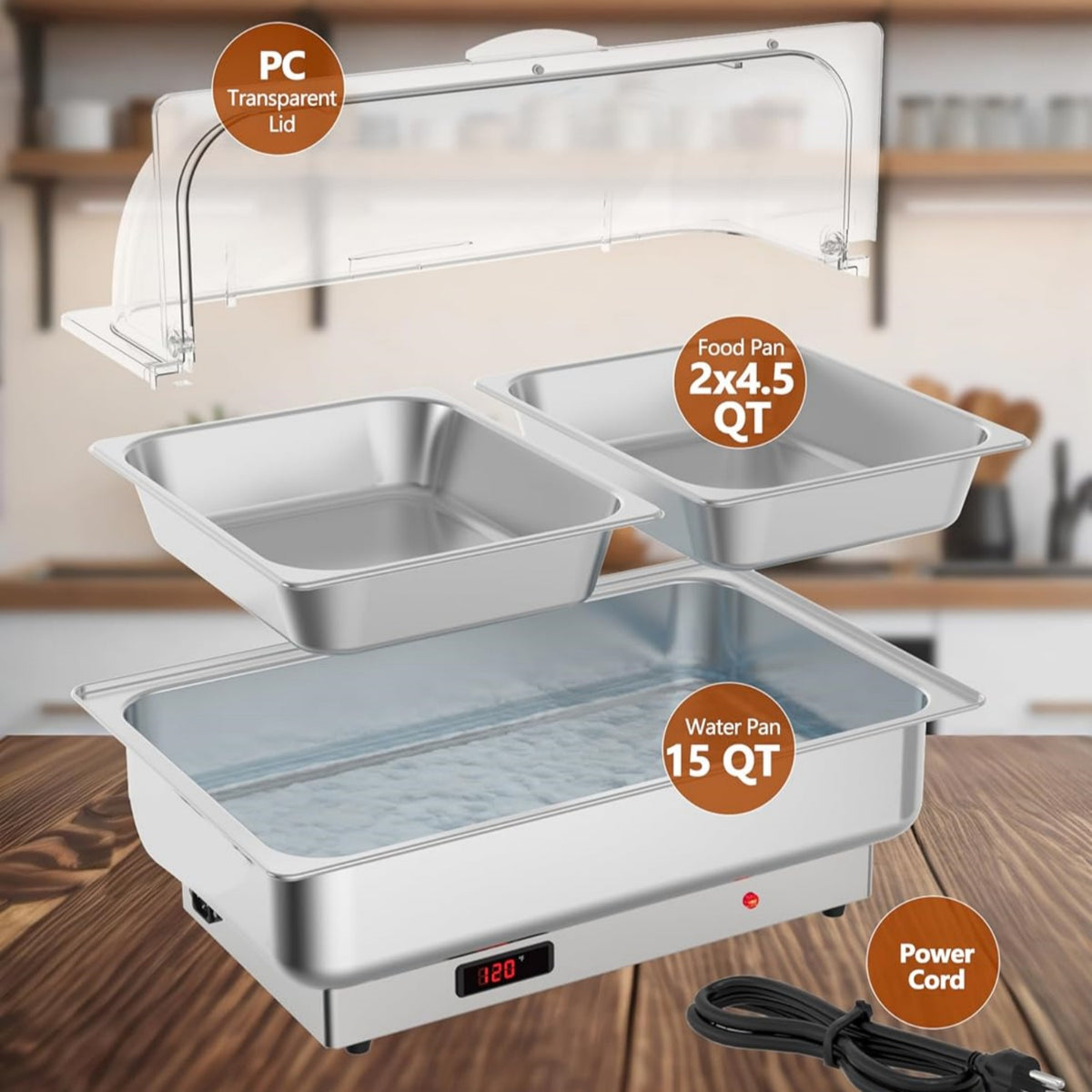 Garvee 9 QT Electric Chafing Dish with Lid, Silver