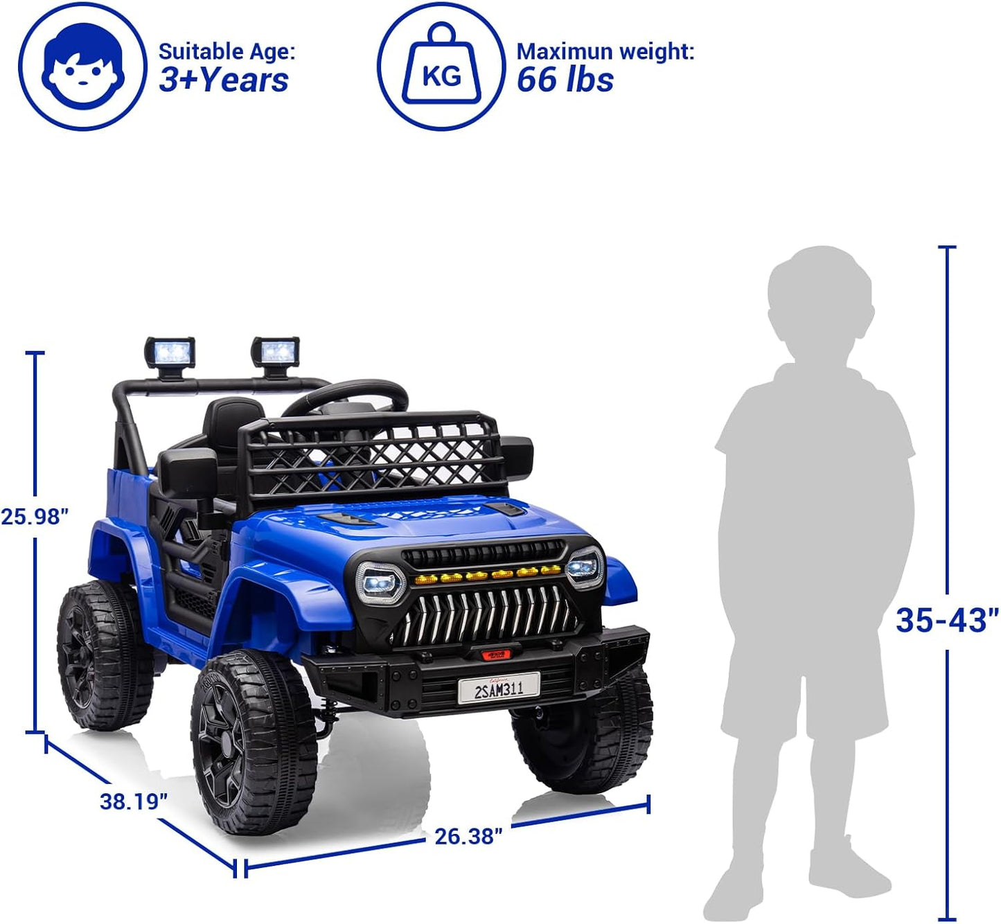 Garvee Kids Ride On Truck Car TR2311 with Remote Controller, LED Lights & Music, Age 3+