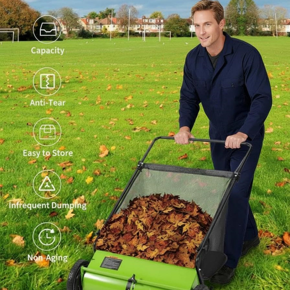 Riedhoff 26" Push Lawn Sweeper,4 Spinning Brushes, 7 Cu. Ft Capacity Collection Bag, Adjustable Height