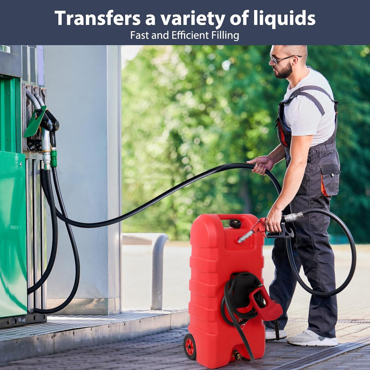 Riedhoff 15.06 Gallon Portable Gas Can, Fluid Transfer Siphon Pump & 10' Delivery Hose