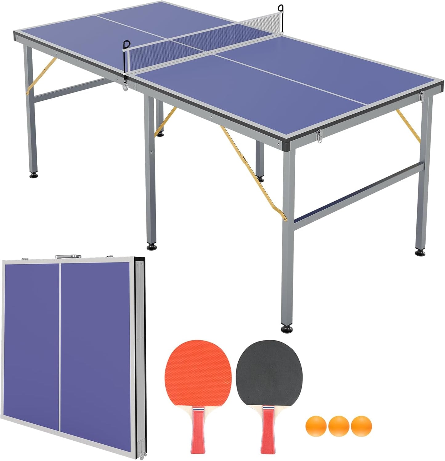 Riedhoff Portable Table Tennis Table, Ultra-Compact Design with Net, 2 Paddles & 3 Balls