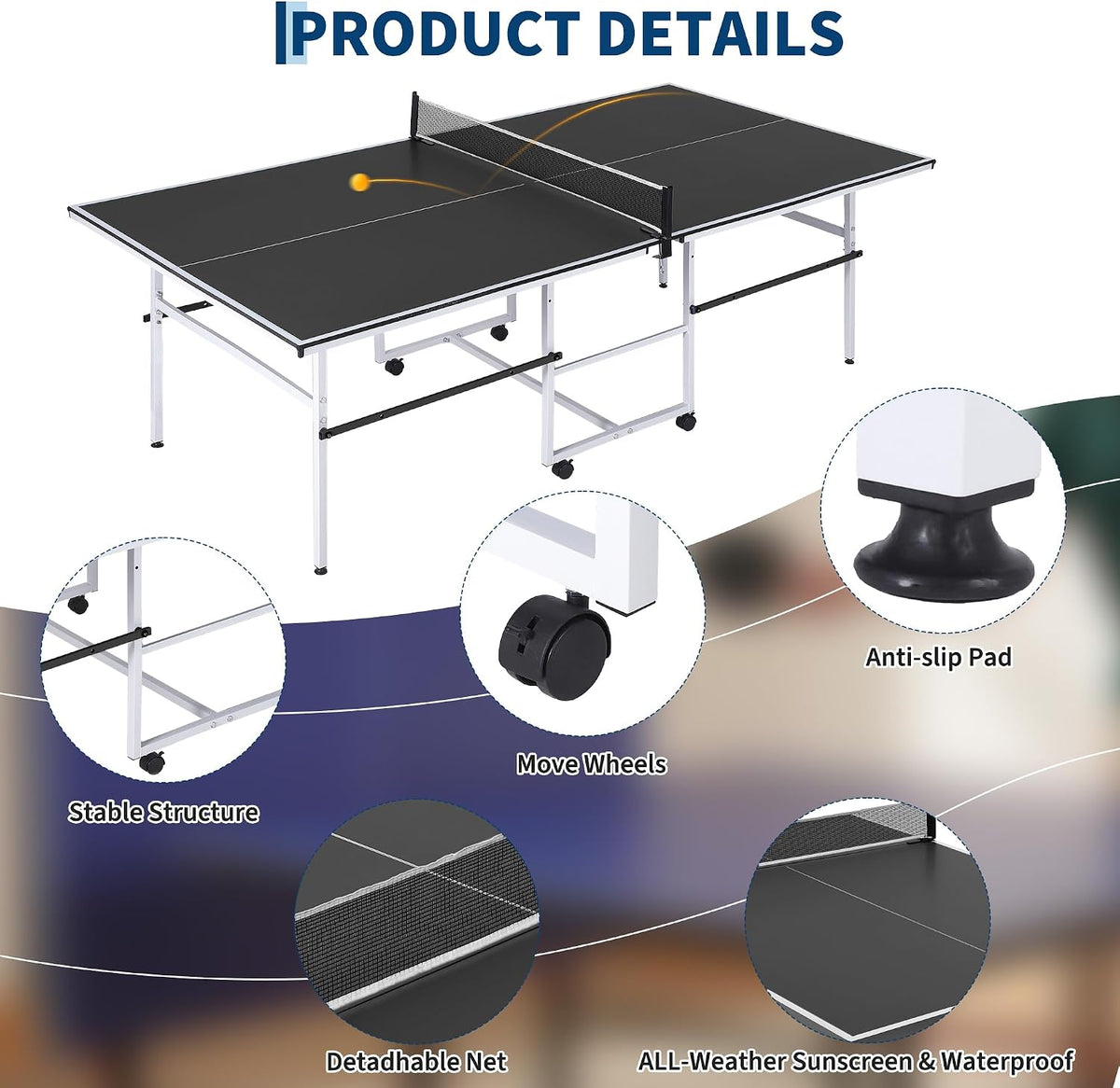 Riedhoff Portable Table Tennis Table with 2 Paddles & 3 Balls