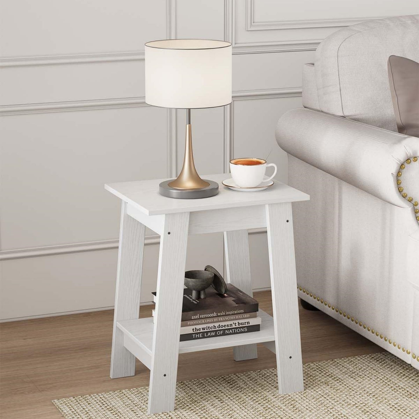 Garvee Farmhouse 2 Tiers End Table, with Storage Shelves