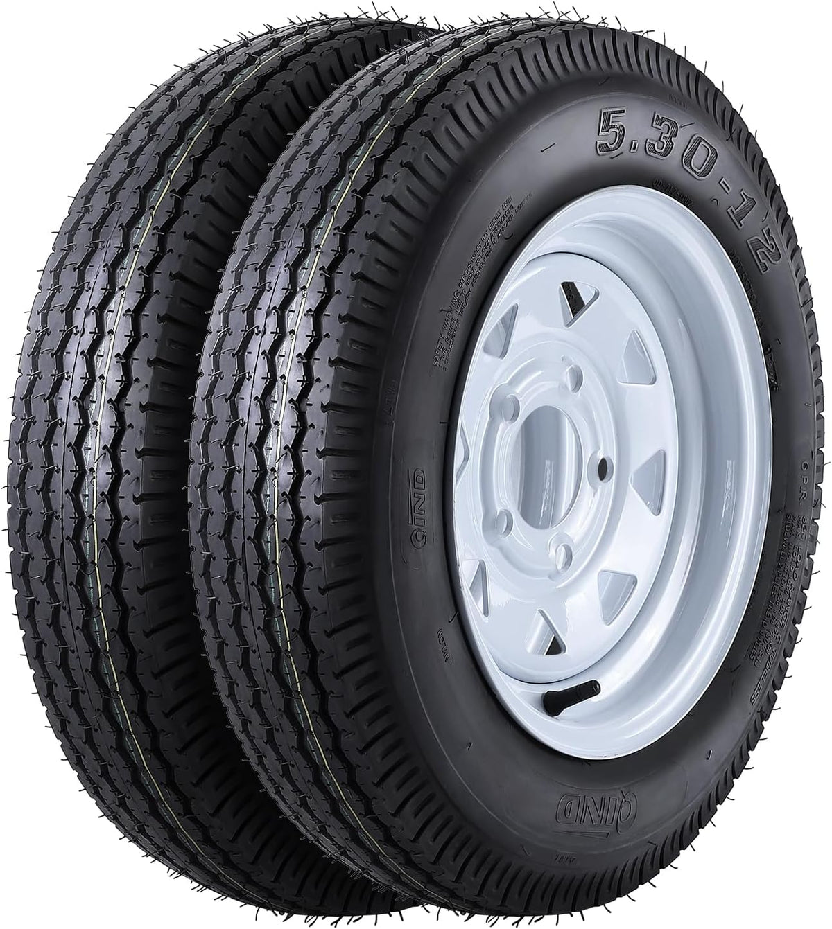 Riedhoff 5.30-12 Trailer Tires 2 Pack, with 12'' Rims, 5 Lug on 4.5", Load Range C, 6 PR, Black
