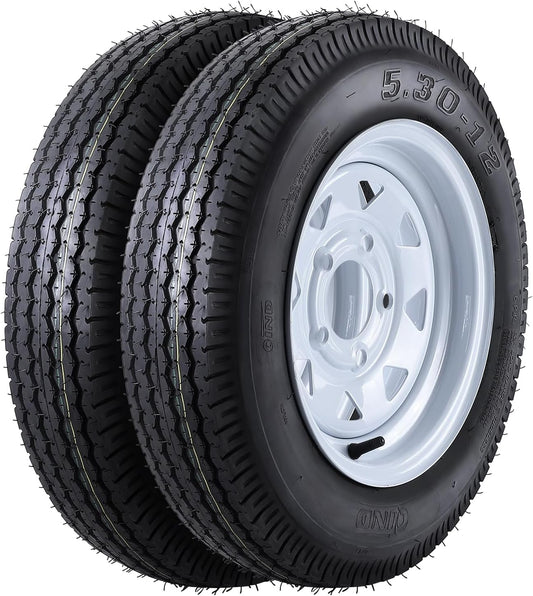 Riedhoff 5.30-12 Trailer Tires 2 Pack, with 12'' Rims, 5 Lug on 4.5", Load Range C, 6 PR, Black