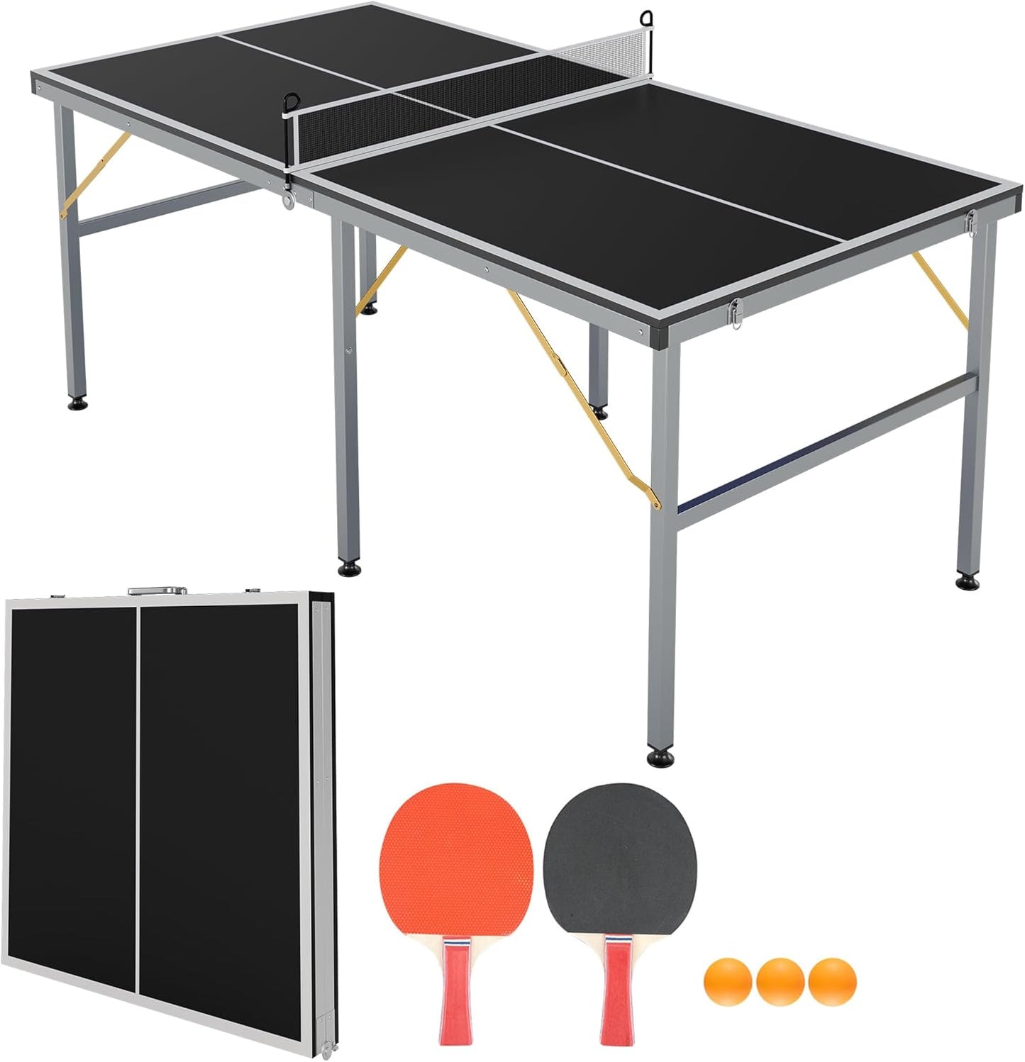 Riedhoff Portable Table Tennis Table, Ultra-Compact Design with Net, 2 Paddles & 3 Balls