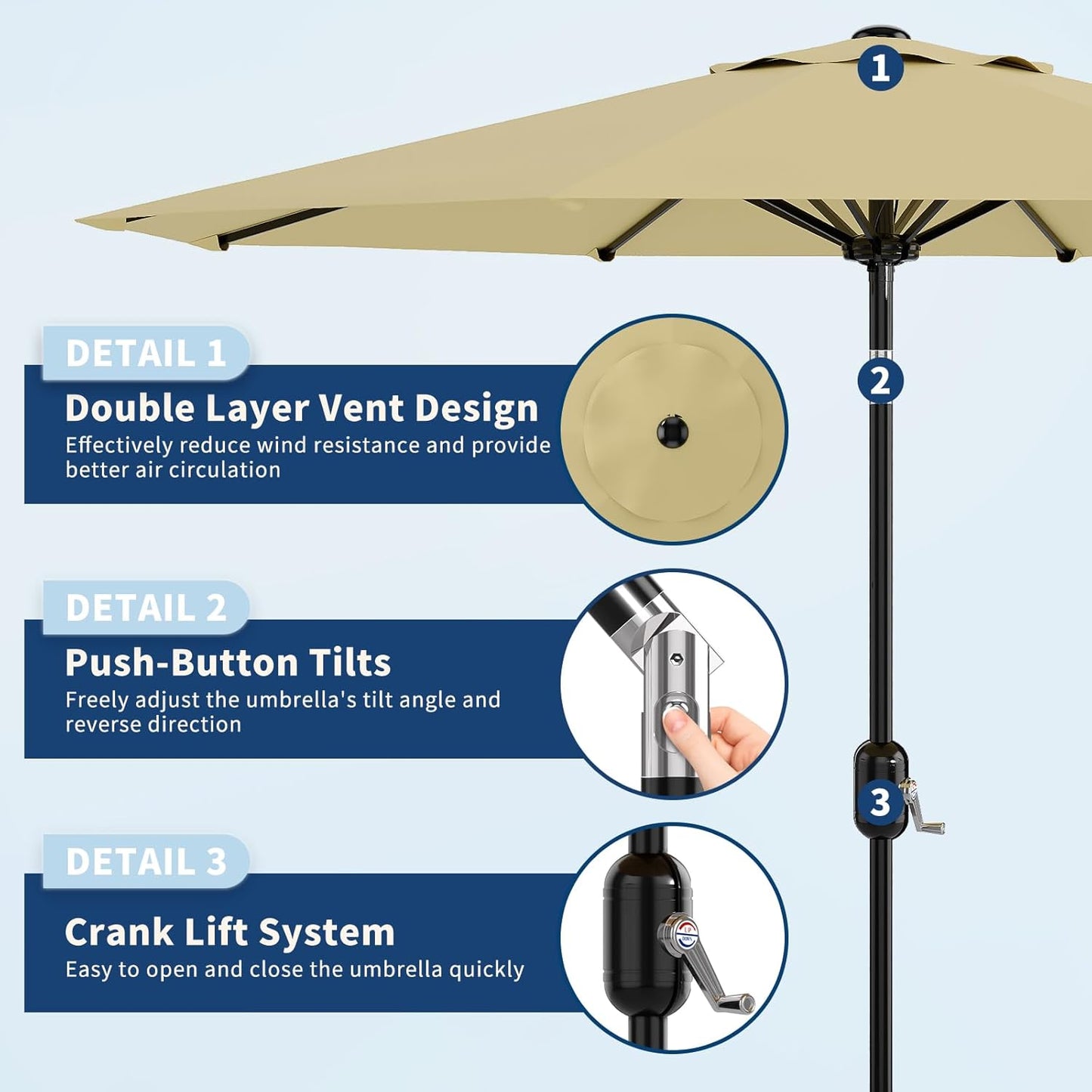 Garvee Outdoor Octagon Patio Umbrella, 8.69 x 8.69 x 7.87 ft, 8 Sturdy Ribs