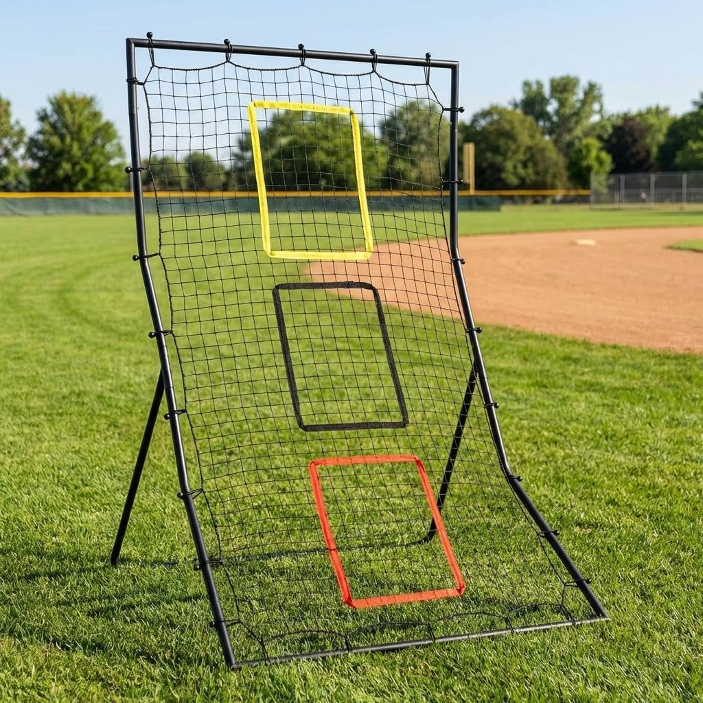 Riedhoff Pitch Back Net 6 x 4 ft, Pitching & Fielding Rebounder for Baseball & Softball, 3 Target Zones, Black