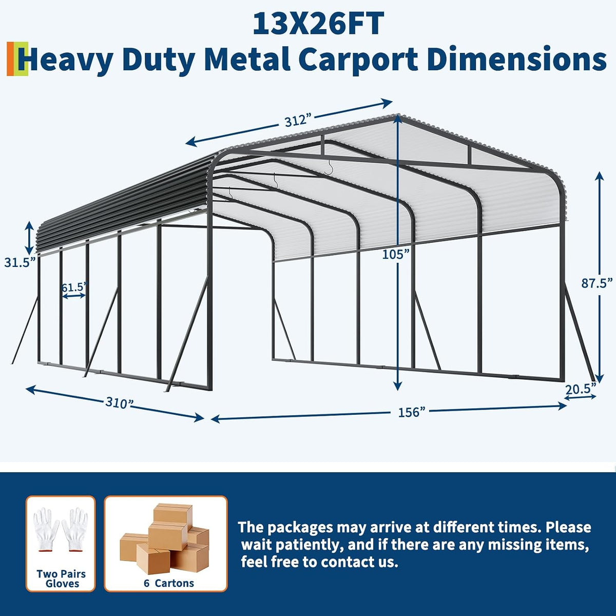 Riedhoff Metal Carport, Heavy Duty, Gray
