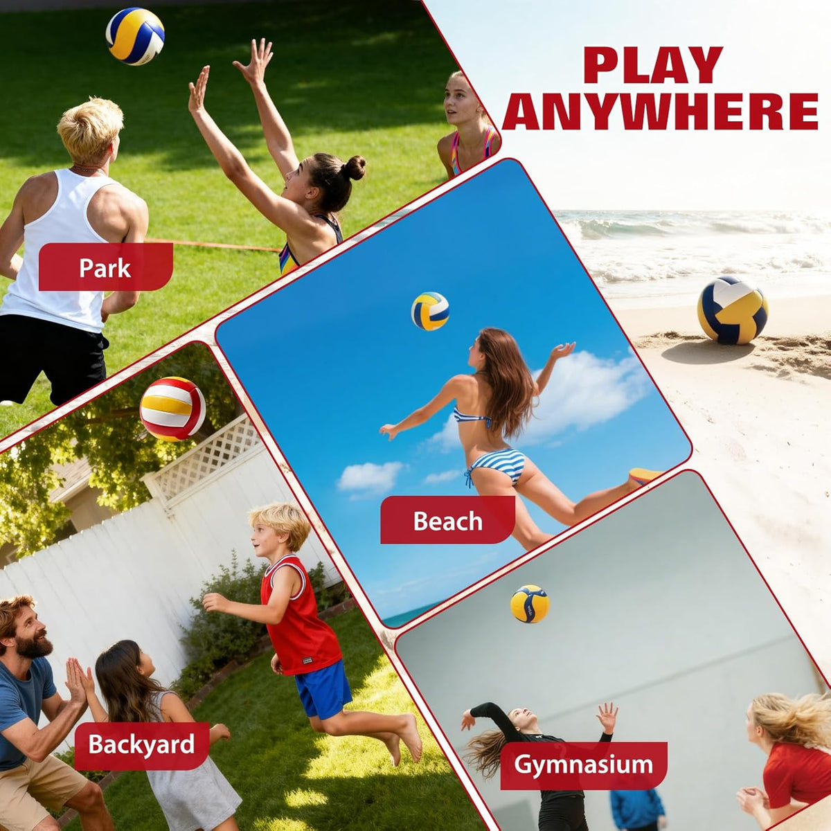 Riedhoff 12 ft Portable Volleyball Net with Stand, Height Adjustable, with Carry Bag, Red & Black