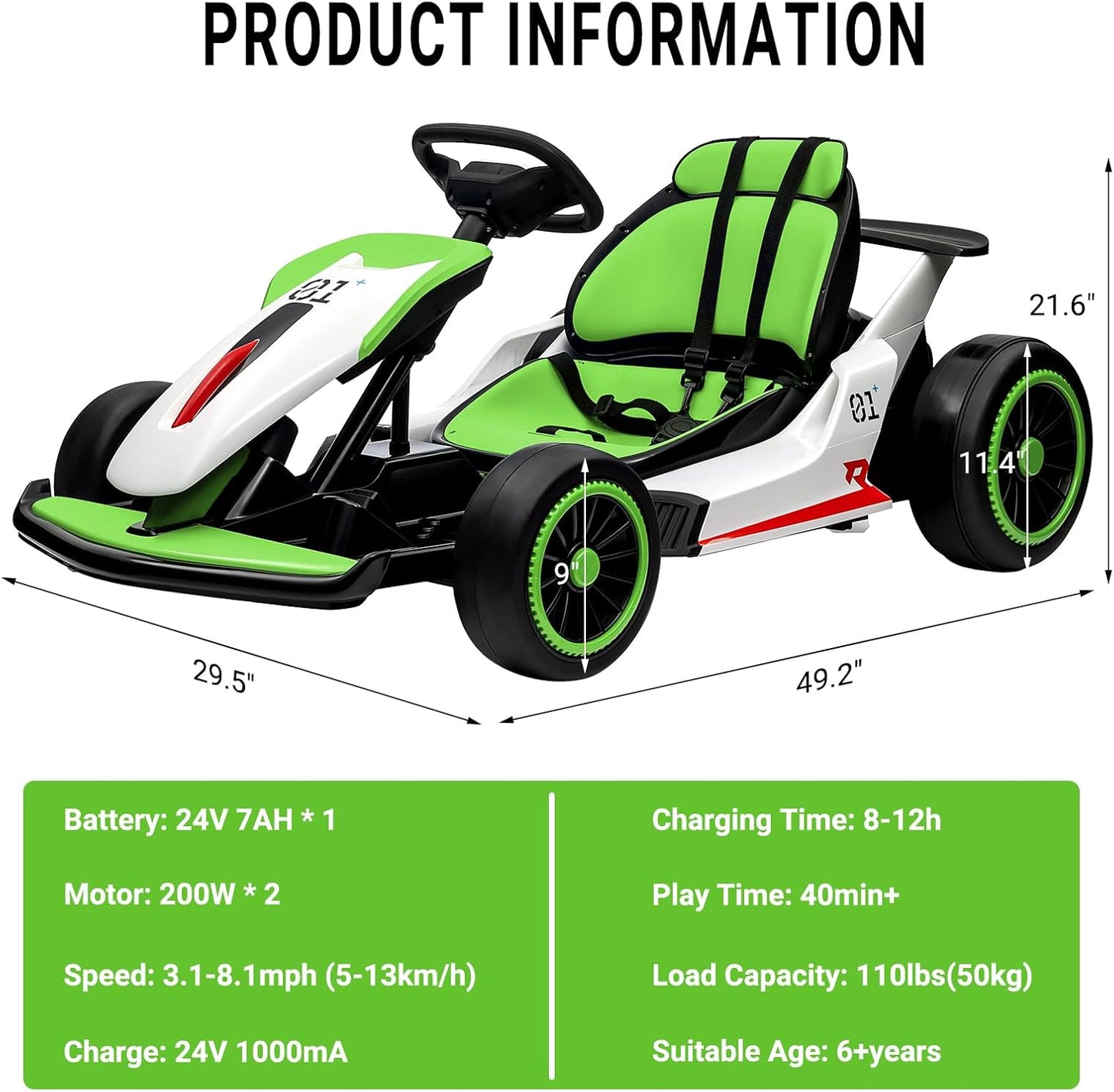 Garvee Kids Electric Drift Go-Kart, 24V 7AH Battery, 2*150W Motors, Outdoor Ride On Toy