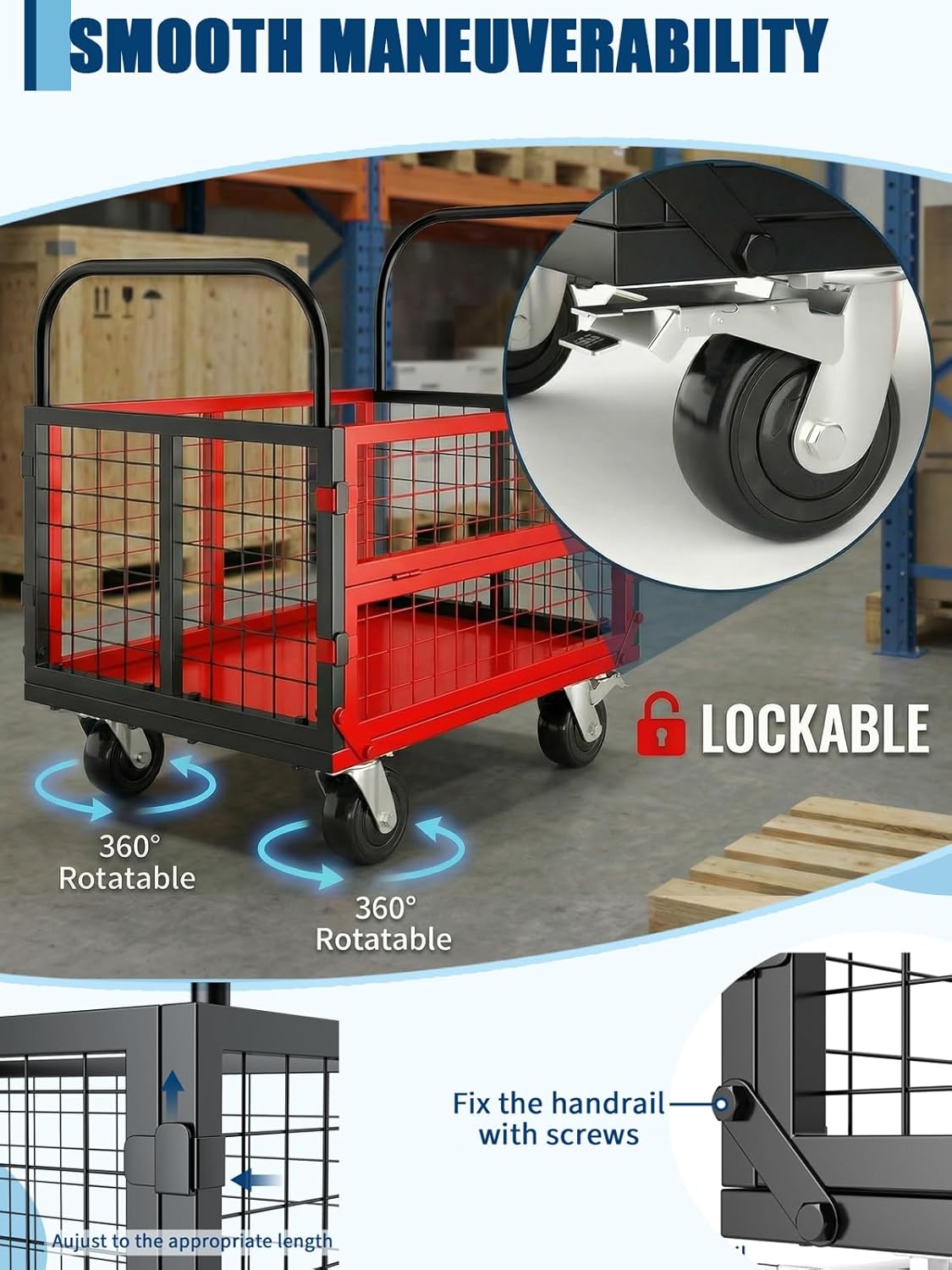 Garvee Foldable Platform Truck Cart, 39 x 26 x 42", with Cage Platform Truck,1800 lbs Max