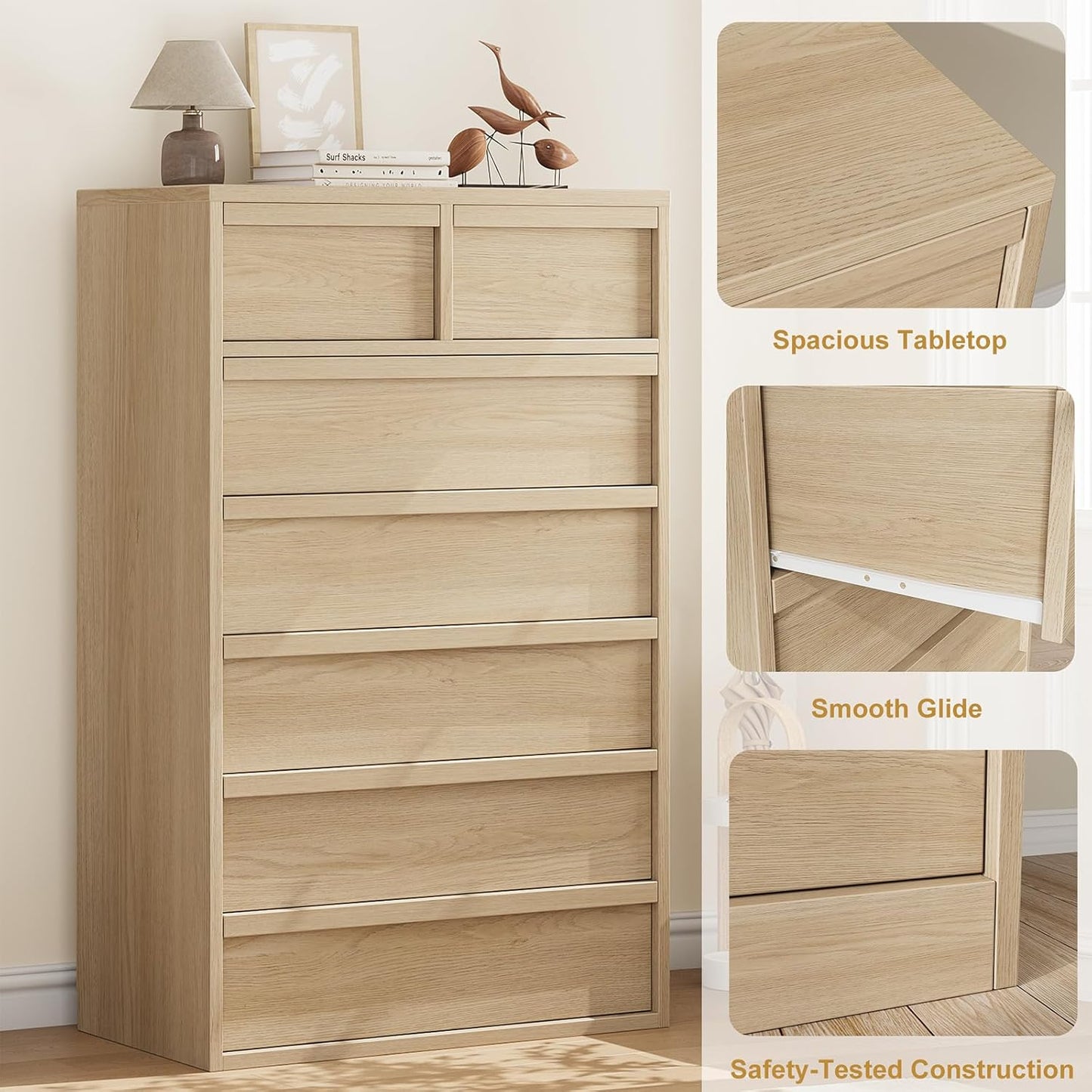 Garvee Vertical Chest of Drawers with 7 Drawers, 29.5 x 15.9 x 46.8"