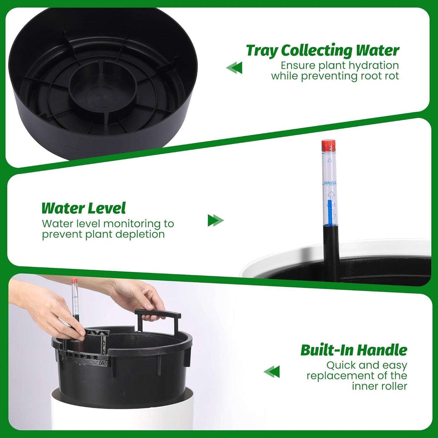 Riedhoff 21.5" Tall Round Planter Pots with Water Level Monitor, Self-Watering, 2 Count