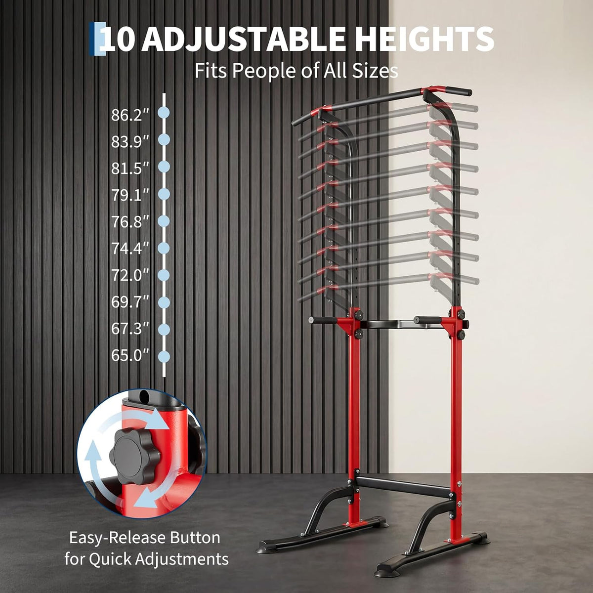 Riedhoff Power Tower Workout Station, Adjustable Pull Up Bar with Dip Bars, 10 Height Levels