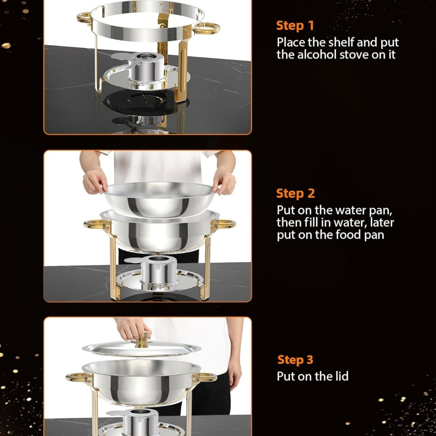 Garvee 5 qt Round Food Warmers Chafing Dish Buffet, Gold