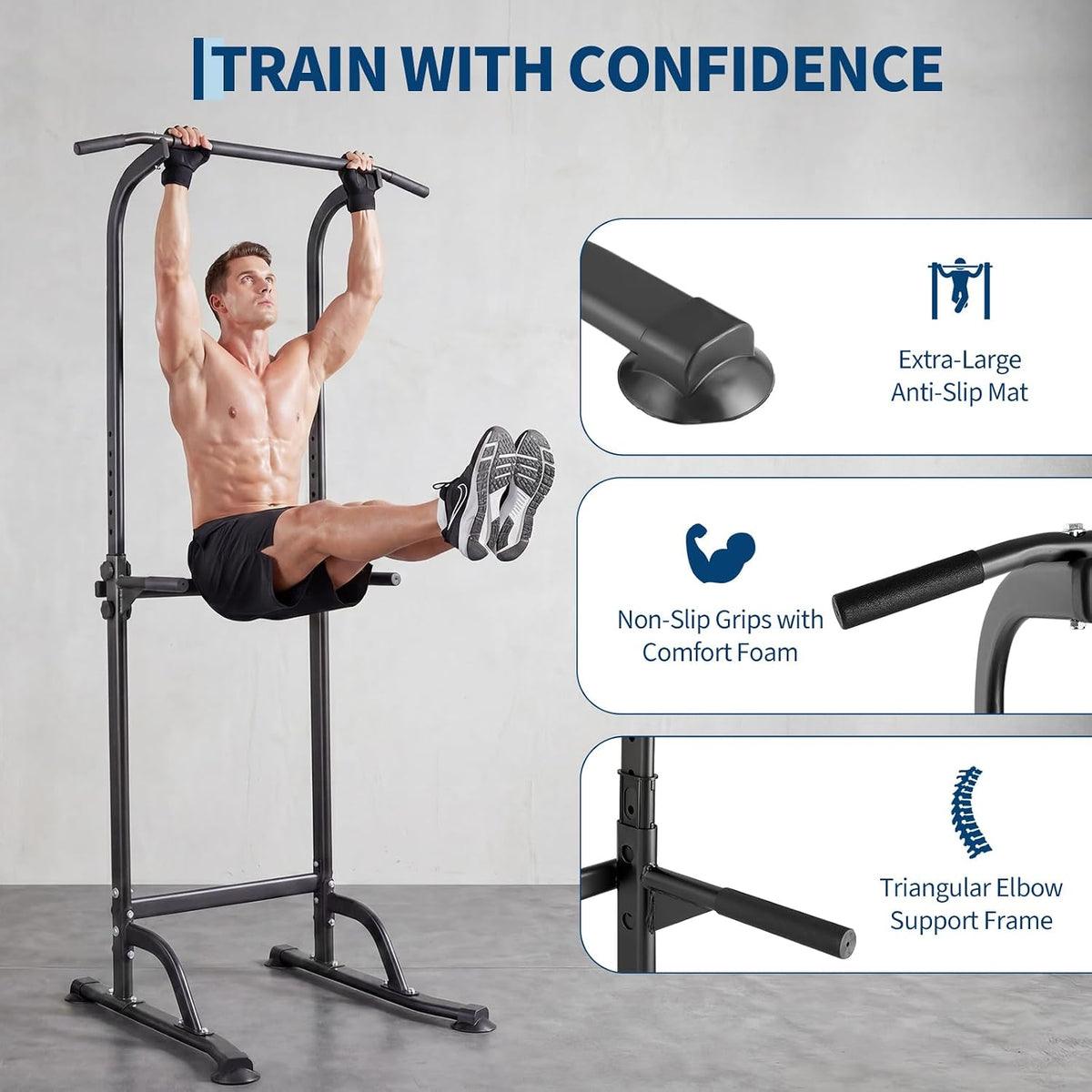 Riedhoff Power Tower Workout Station, Adjustable Pull Up Bar with Dip Bars, 10 Height Levels