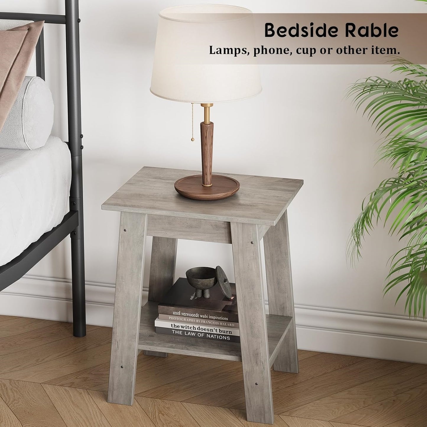 Garvee Farmhouse 2 Tiers End Table, with Storage Shelves