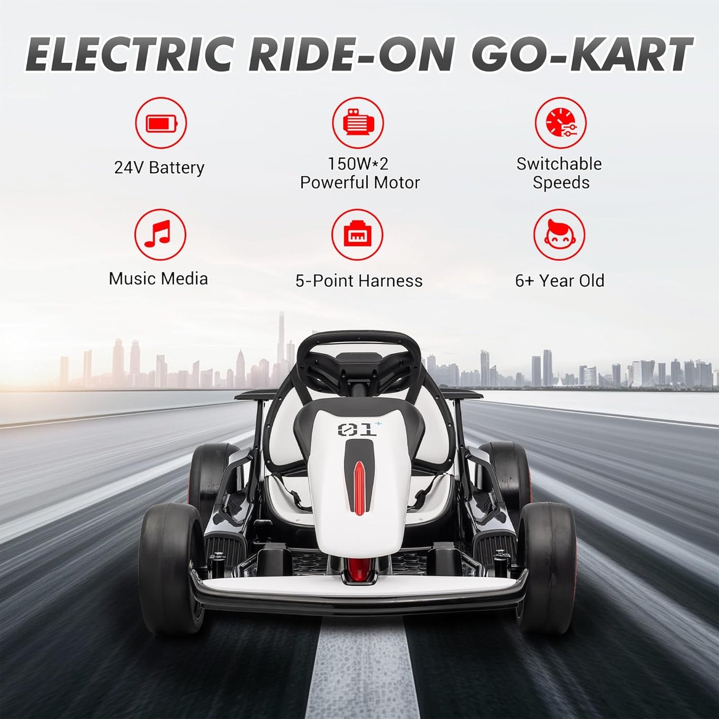 Garvee Kids Electric Drift Go-Kart, 24V 7AH Battery, 2*150W Motors, Outdoor Ride On Toy
