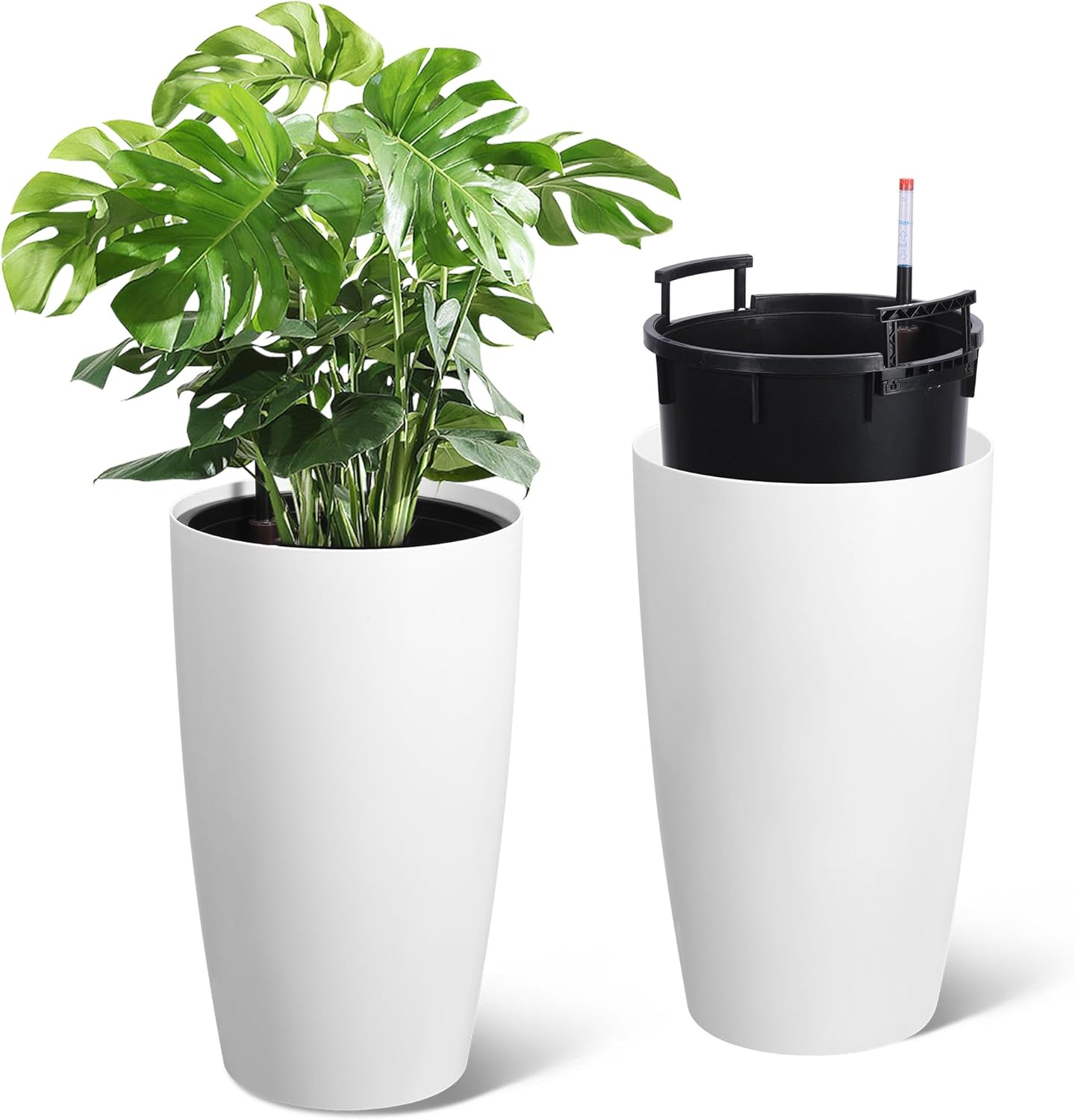 Riedhoff 21.5" Tall Round Planter Pots with Water Level Monitor, Self-Watering, 2 Count