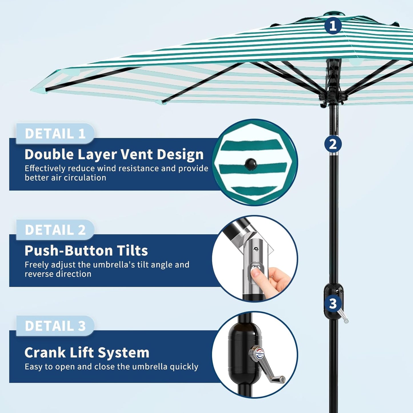 Garvee 9 ft Patio Table Umbrella, 8 Ribs, Crank Lift & Push Button Tilt