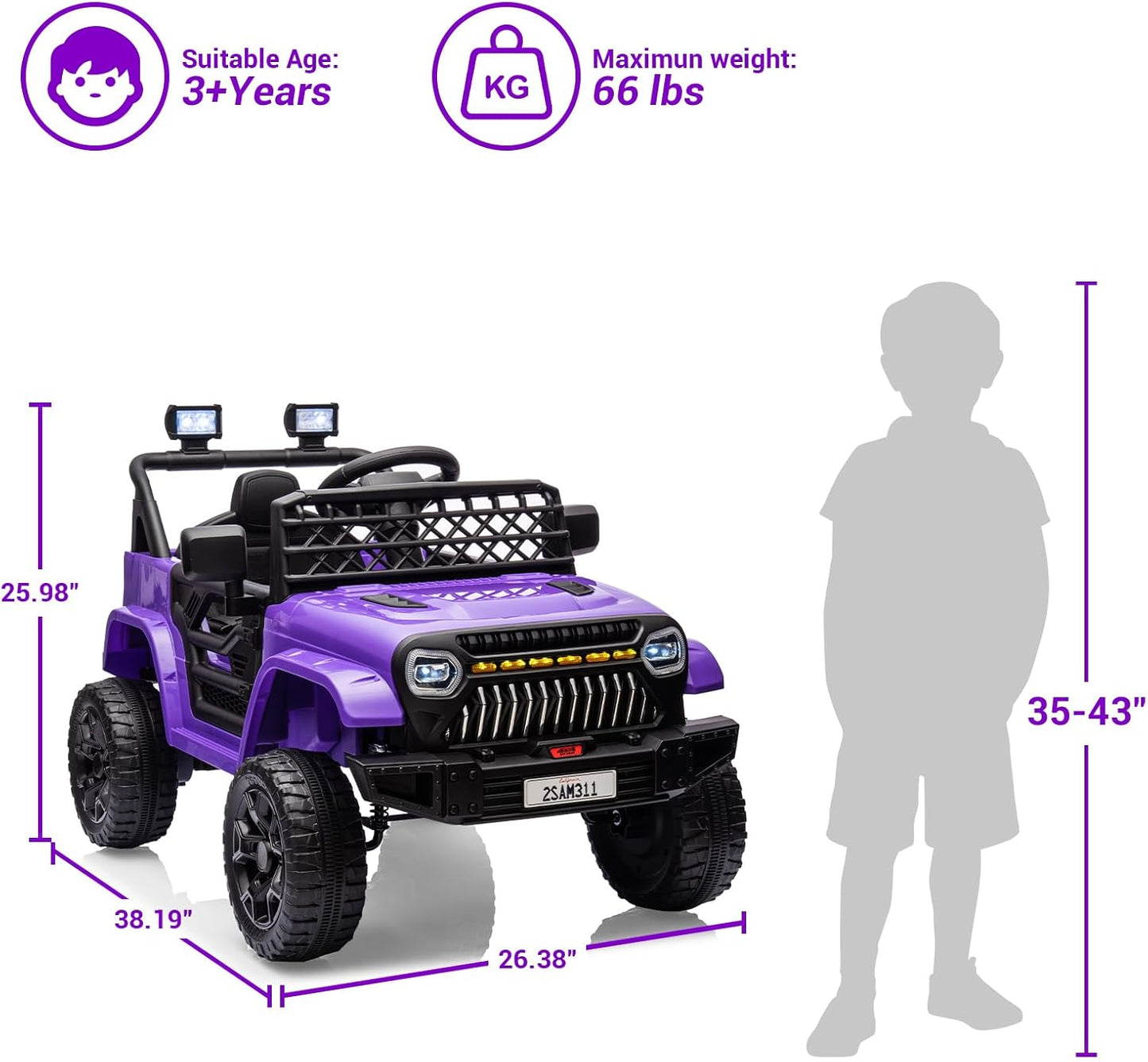 Garvee Kids Ride On Truck Car TR2311 with Remote Controller, LED Lights & Music, Age 3+