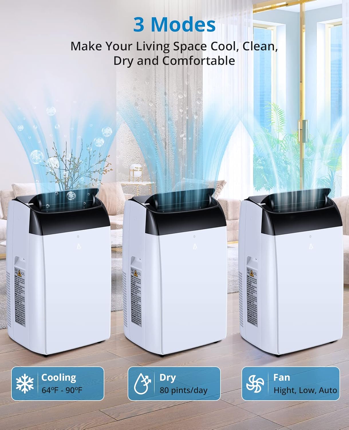 Goldensoil 14000 BTU 3-in-1 Portable AC Unit with Dehumidifier & Cooling Fan,Up to 550 Sq.Ft,Black