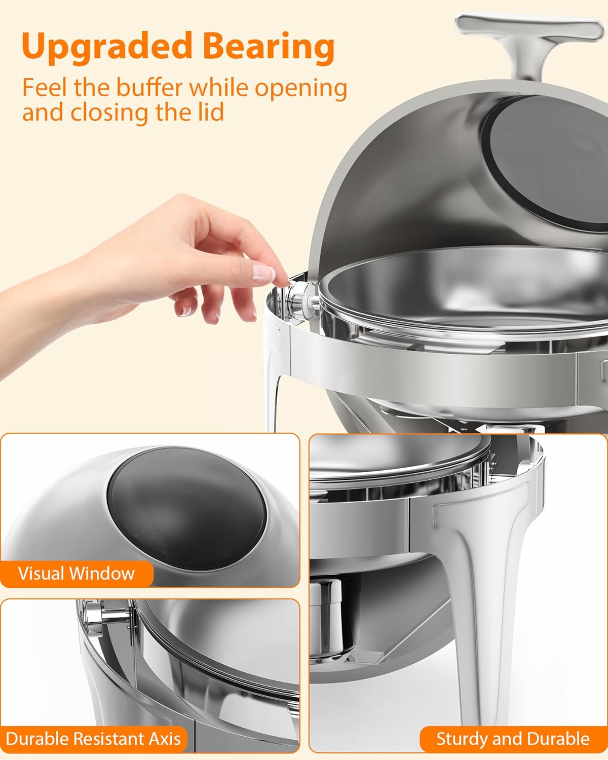 Garvee Chafing Dish Buffet Set with Roll Top 6.3 QT, Glass Window & Full Size Food Pan, Silver