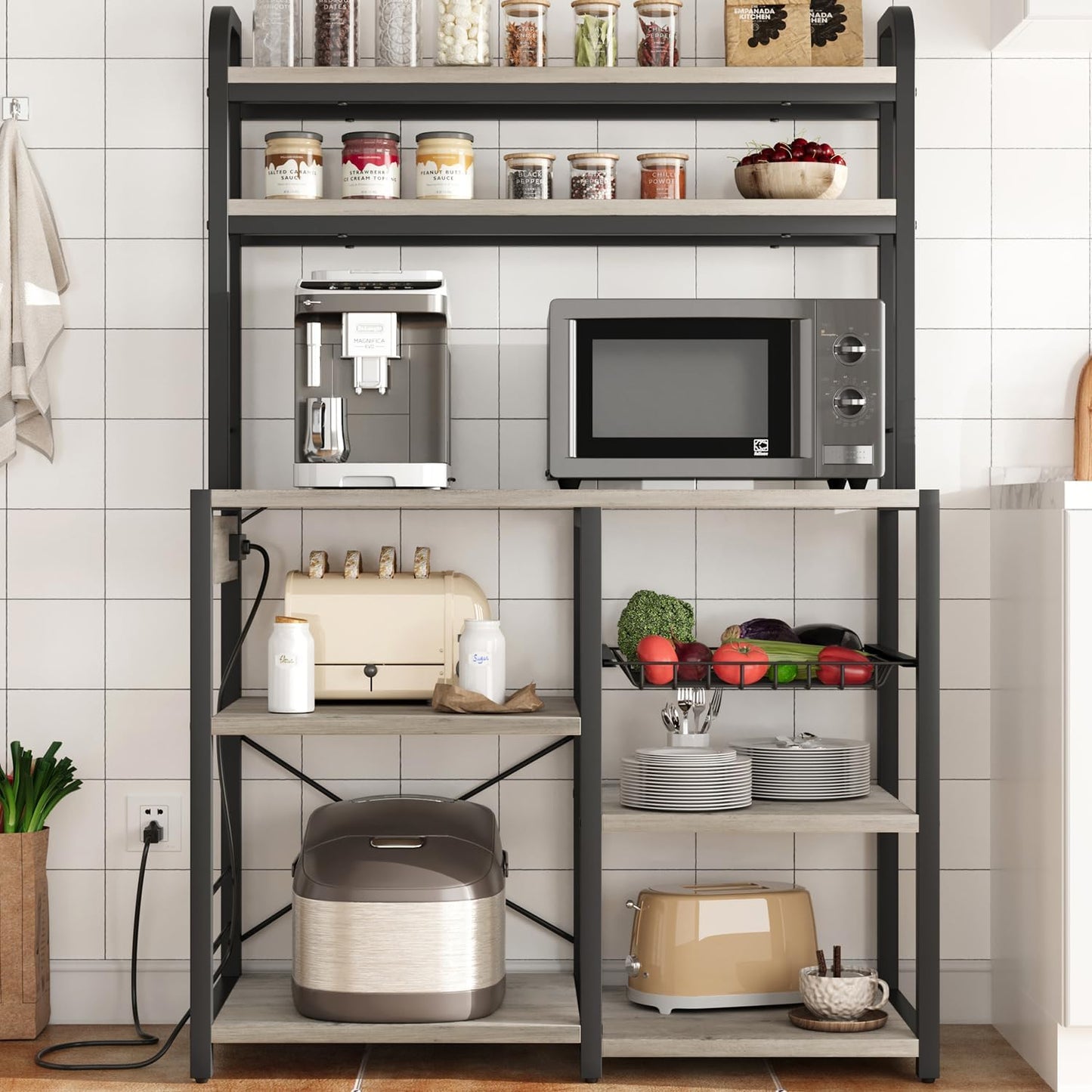 Garvee Kitchen Baker Rack with 2 Power Outlets, 6 Tier Storage Shelf, 35.4 x 15.7 x 59.1"