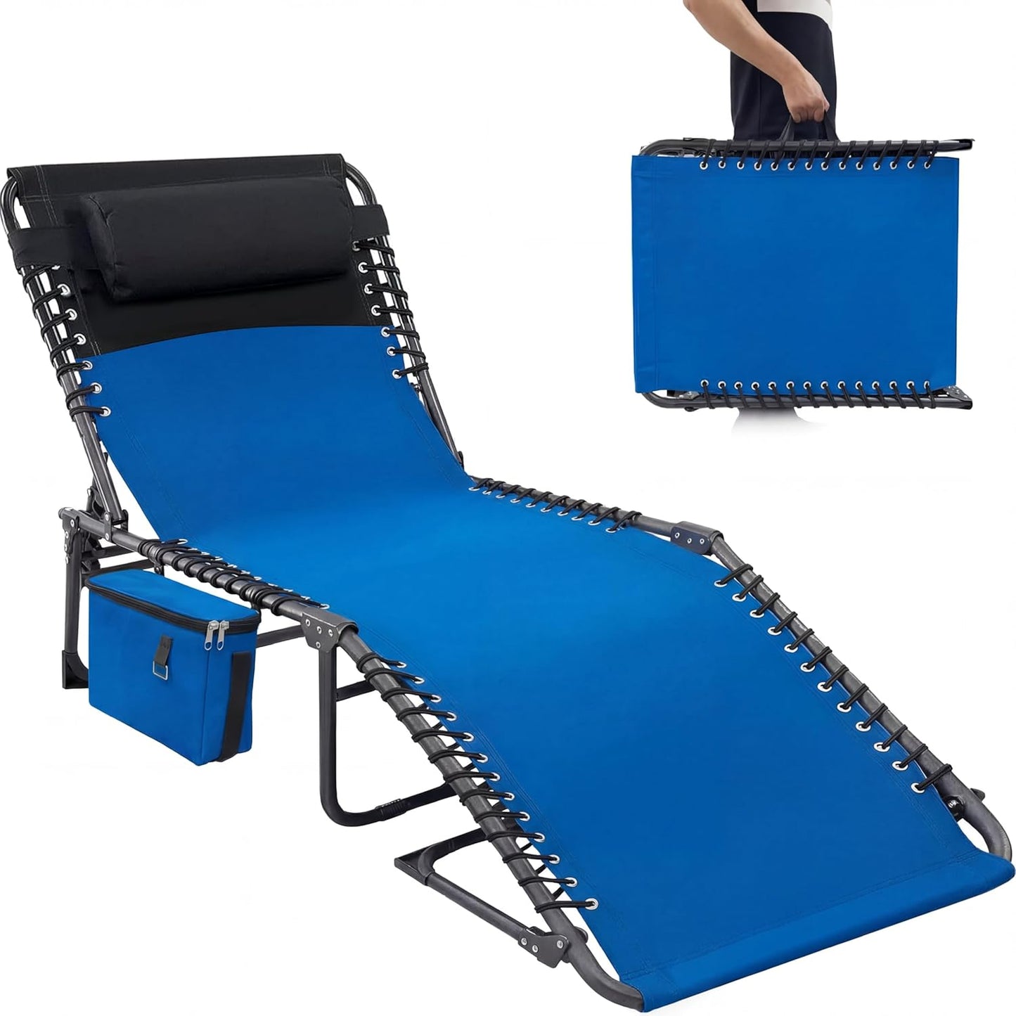 Garvee Outdoor Chaise Lounges, 5 Position Adjustable, Carrying Handle & Side Pocket, Removable Pillow