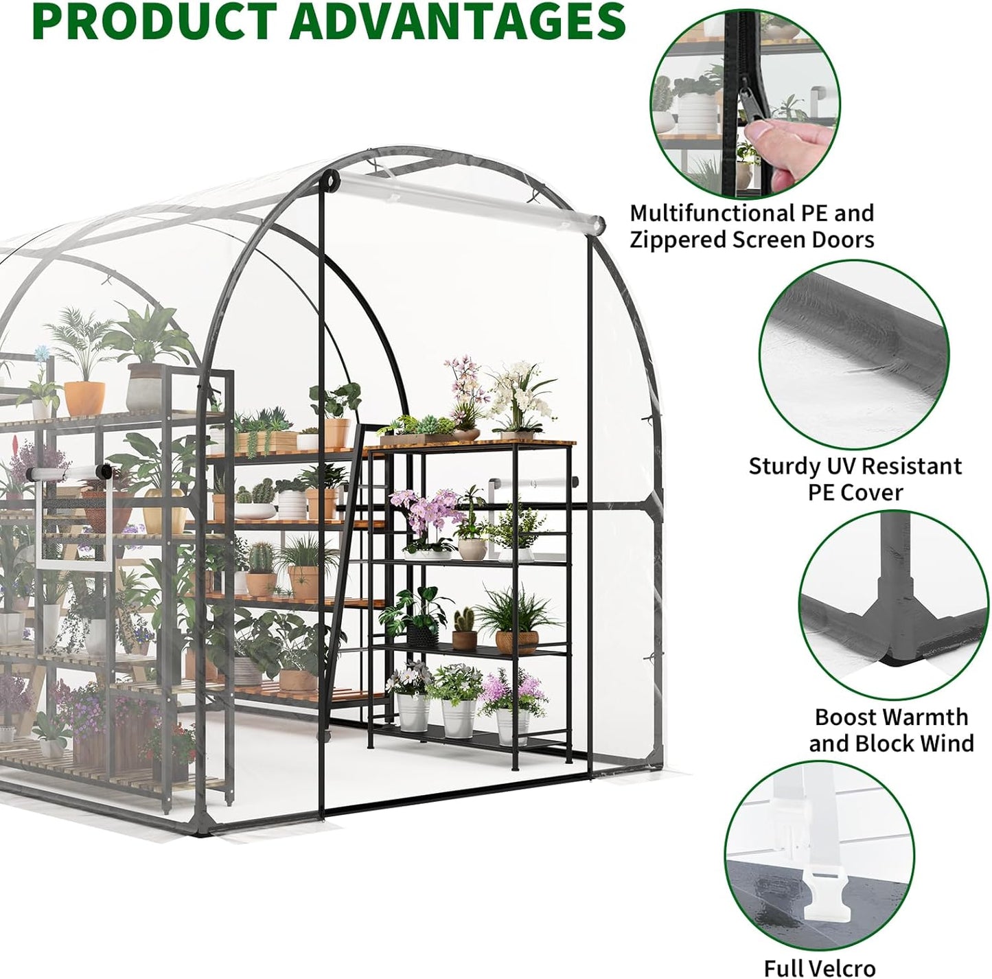 Garvee Portable Walk-in Greenhouse 98.42 x 78.74 x 78.74", Upgraded Heavy Duty Frame