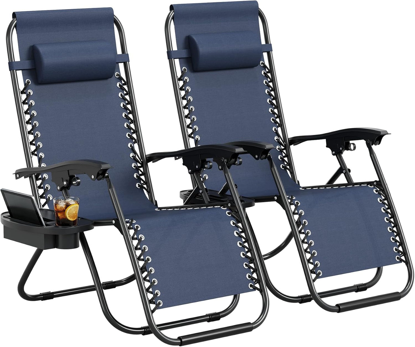 Garvee Adjustable Zero Gravity Lounge Chair Set of 2, Pillow & Cup Holder Tray