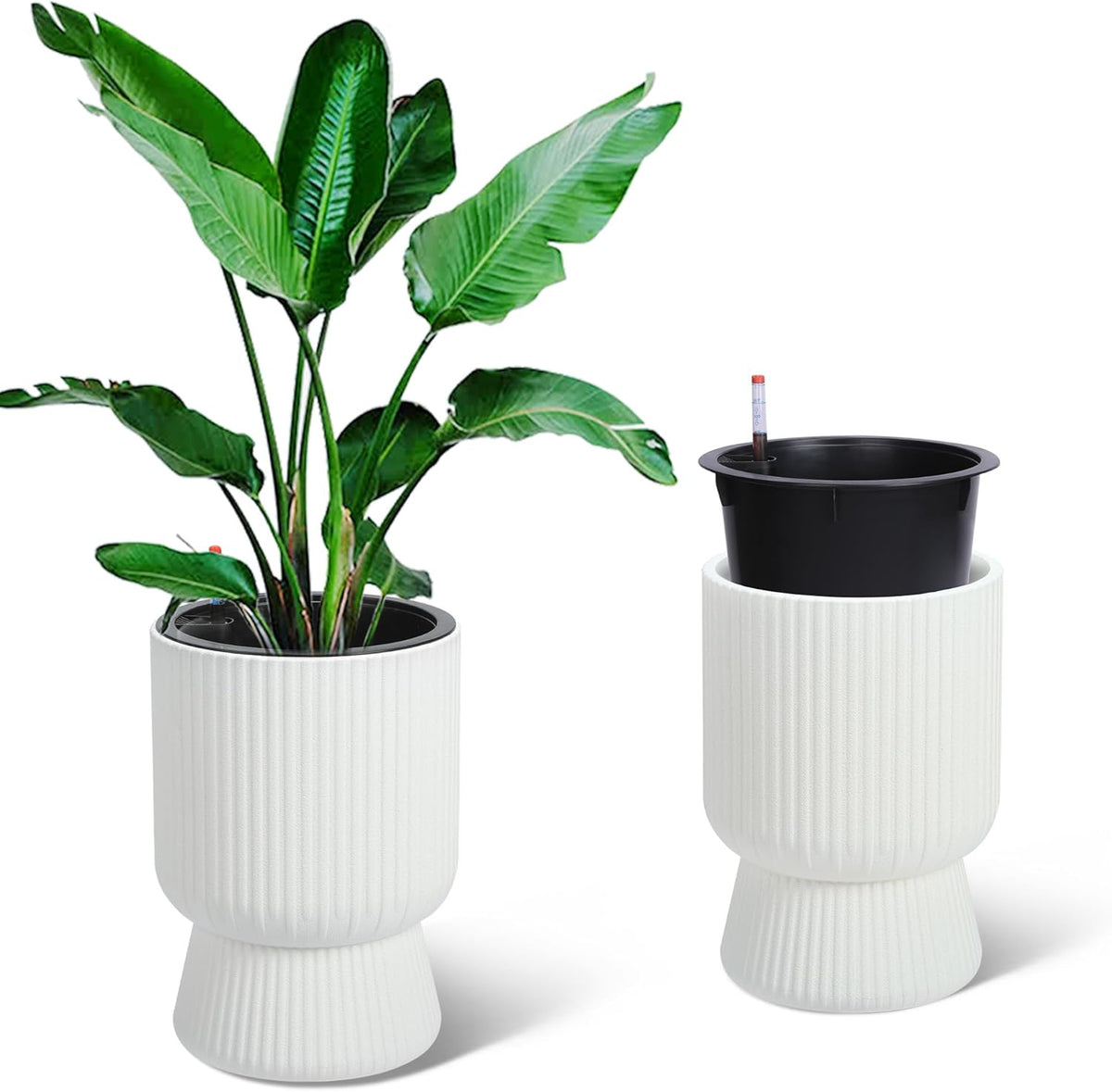 Riedhoff 14.2" Planters Pots Set of 2, with Inner Bucket & Water Level Monitor