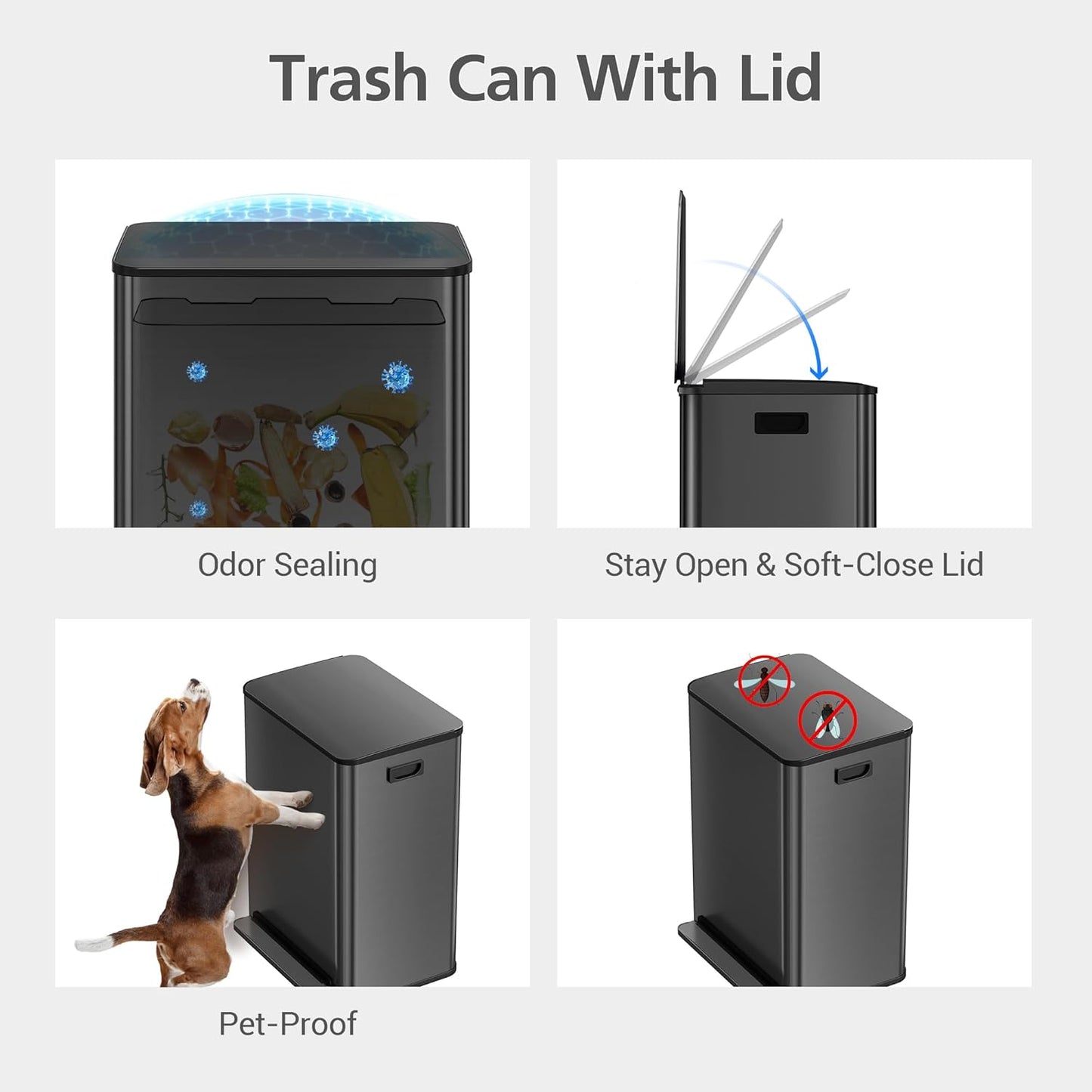 Goldensoil 2 x 8 Gallon Stainless Steel Double Trash Can, Step-on Garbage Bin, Black