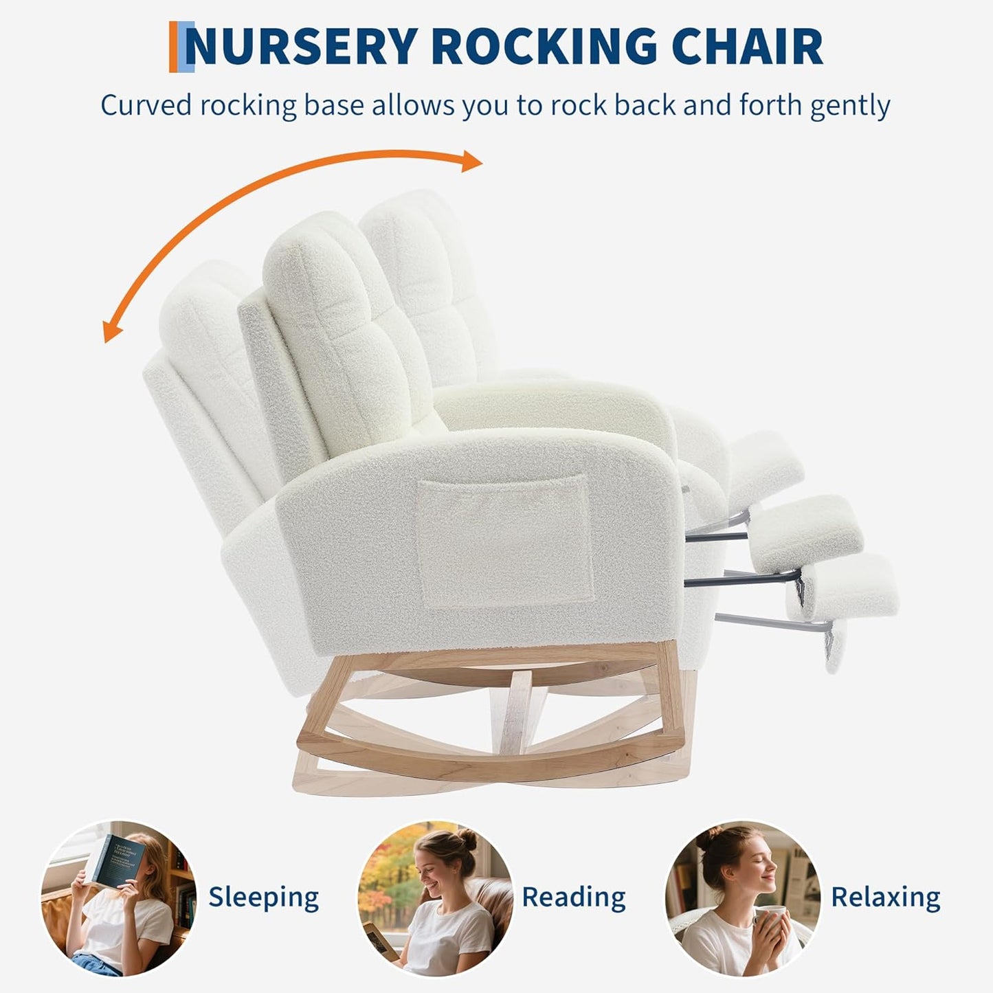 Garvee Nursery Rocking Chair 34.2 x 25.9 x 40.9", with Footrest, High Back, Beige
