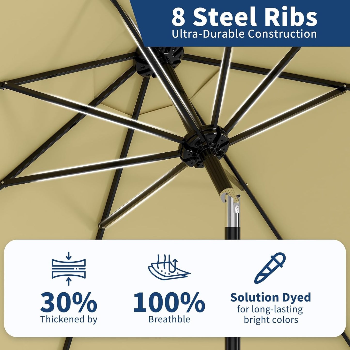 Garvee Outdoor Octagon Patio Umbrella, 8.69 x 8.69 x 7.87 ft, 8 Sturdy Ribs