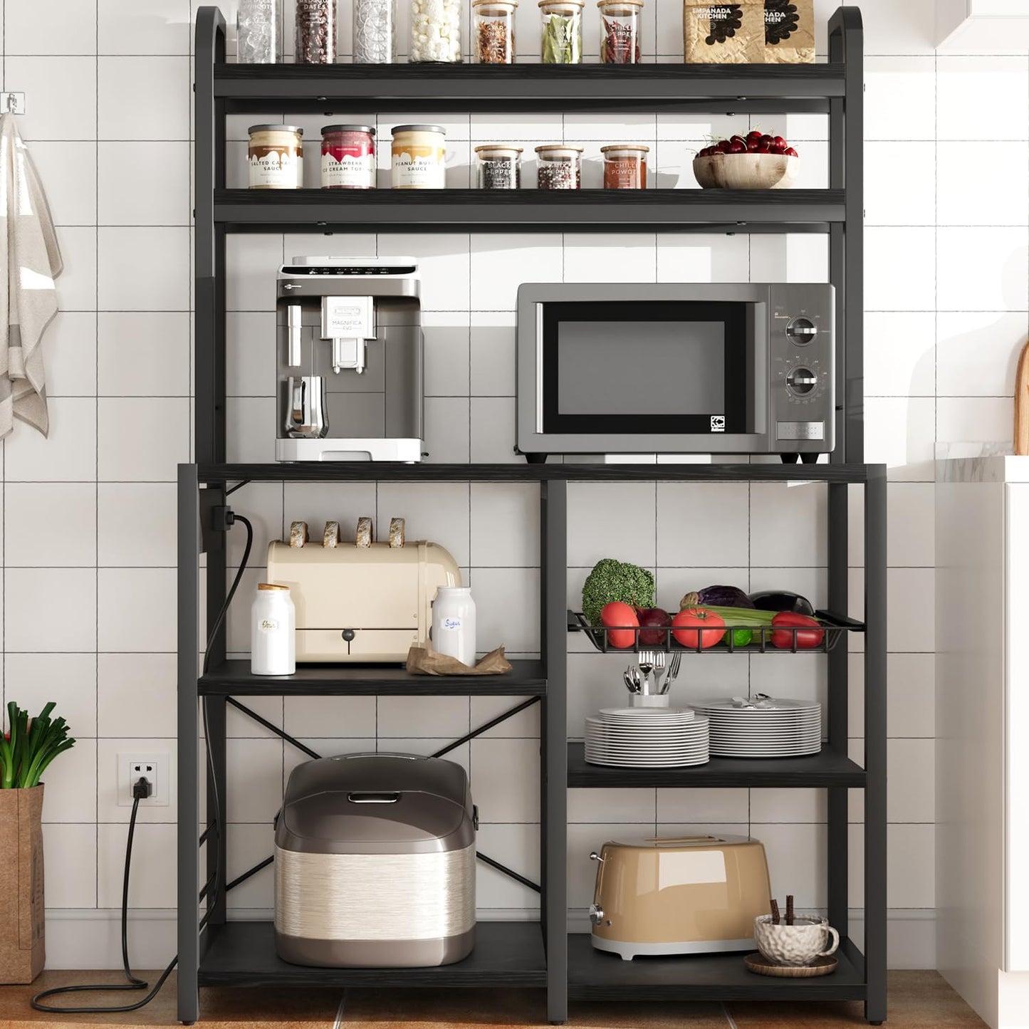 Garvee Kitchen Baker Rack with 2 Power Outlets, 6 Tier Storage Shelf, 35.4 x 15.7 x 59.1"