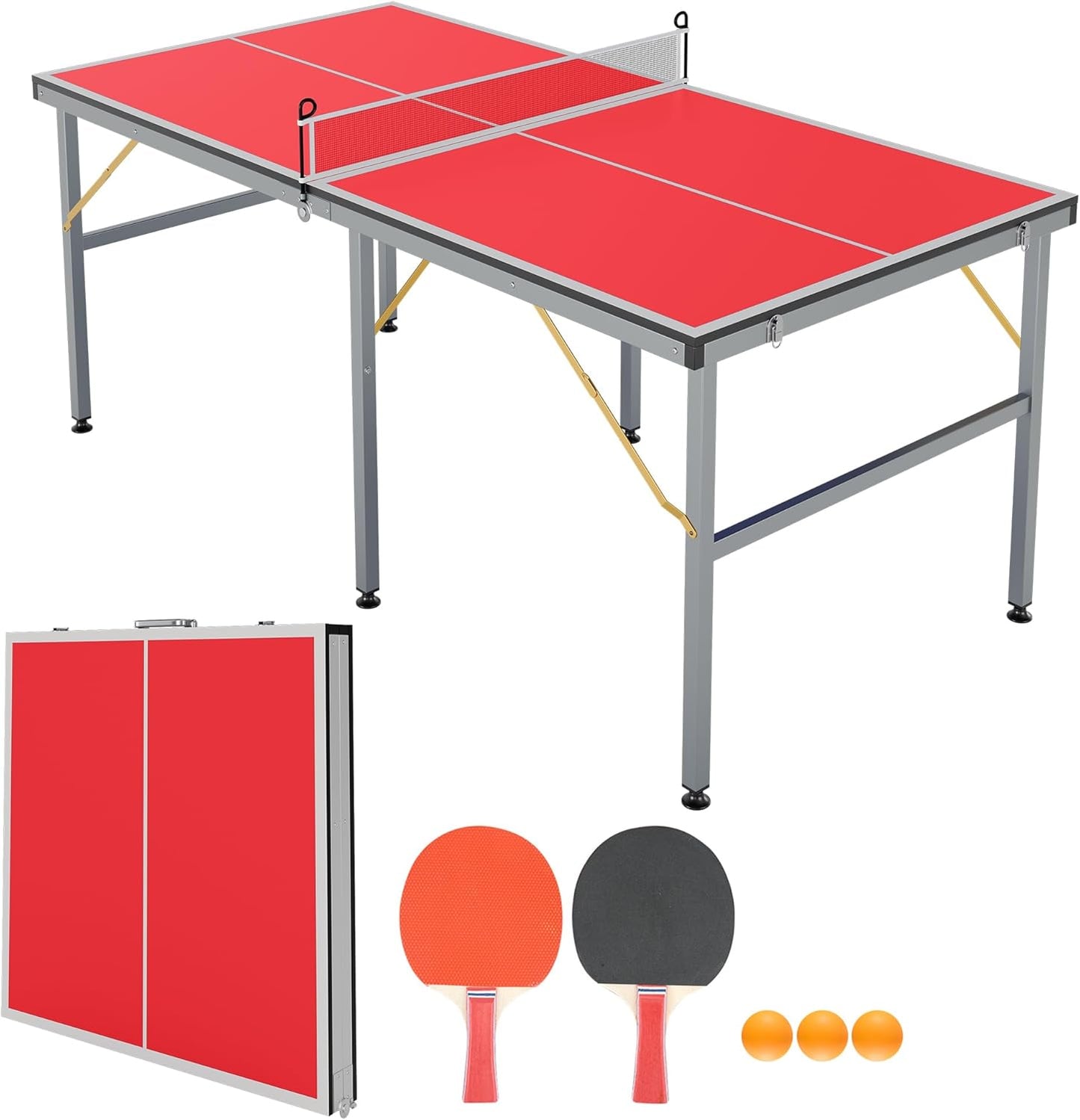 Riedhoff Portable Table Tennis Table, Ultra-Compact Design with Net, 2 Paddles & 3 Balls