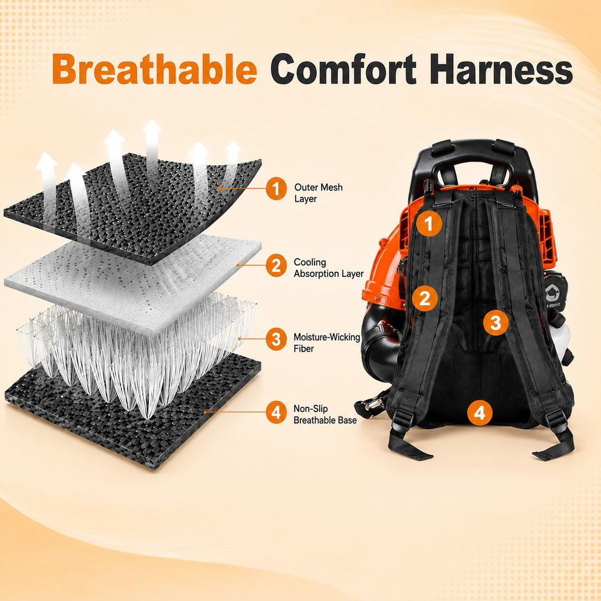 Riedhoff Gas Leaf Blower with Backpack, 43 CC, 2.2 HP, 780 CFM, 270 mph, Orange