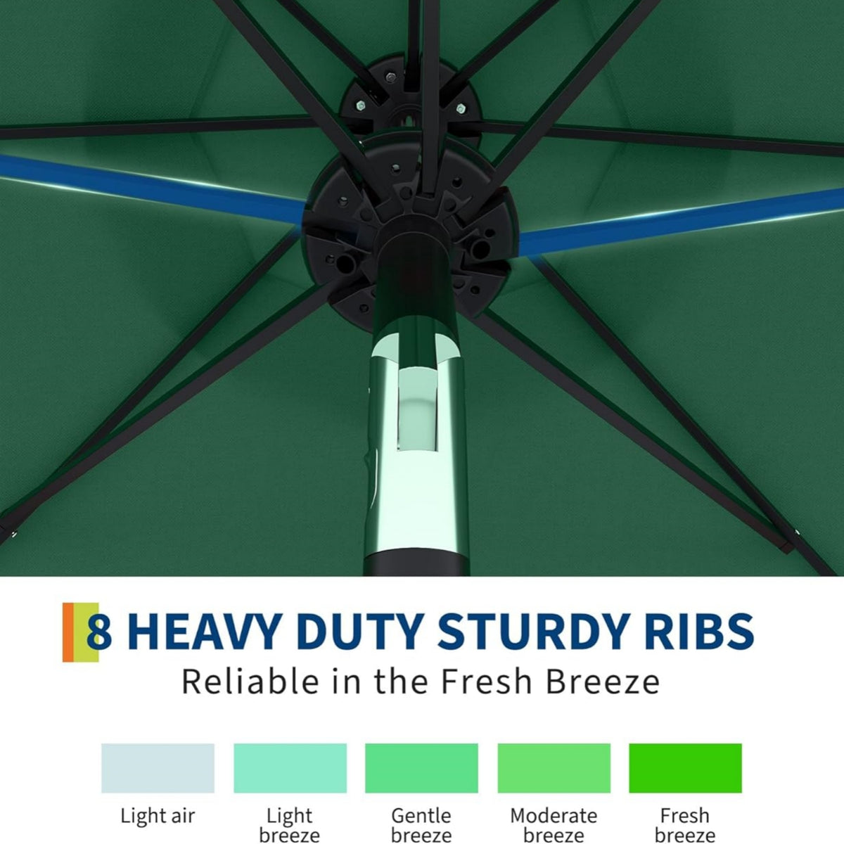 Riedhoff 9 feet Patio Umbrella with 32 LED Solar Lights, 8 Ribs, Tilt Crank