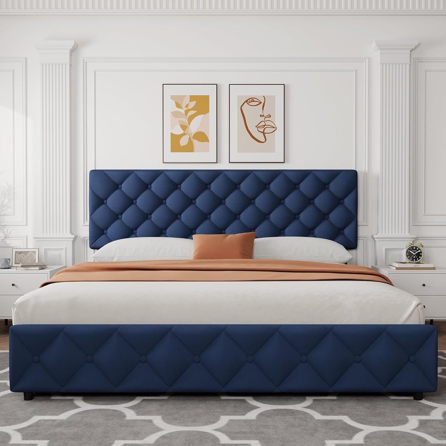 GARVEE Bed Frame with 4 Storage Drawers & Adjustable Headboard