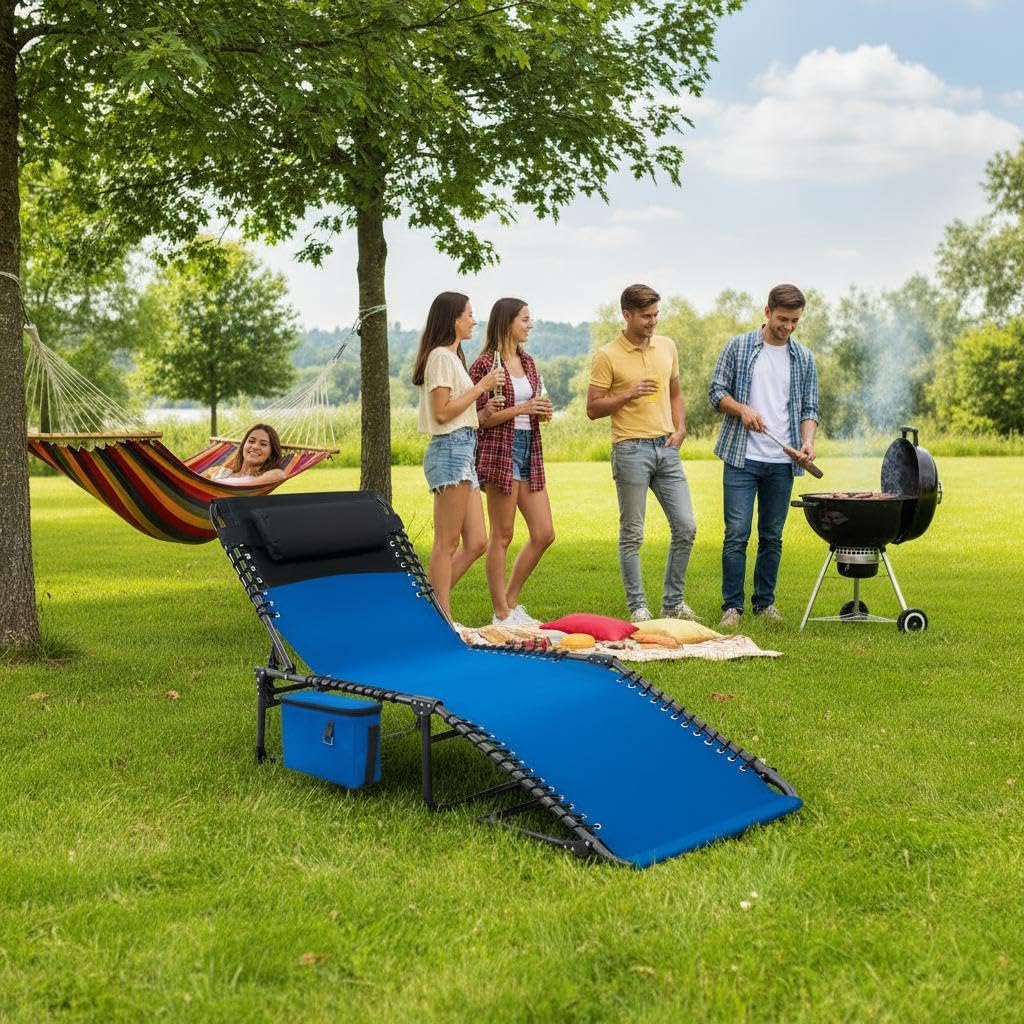 Garvee Outdoor Chaise Lounges, 5 Position Adjustable, Carrying Handle & Side Pocket, Removable Pillow