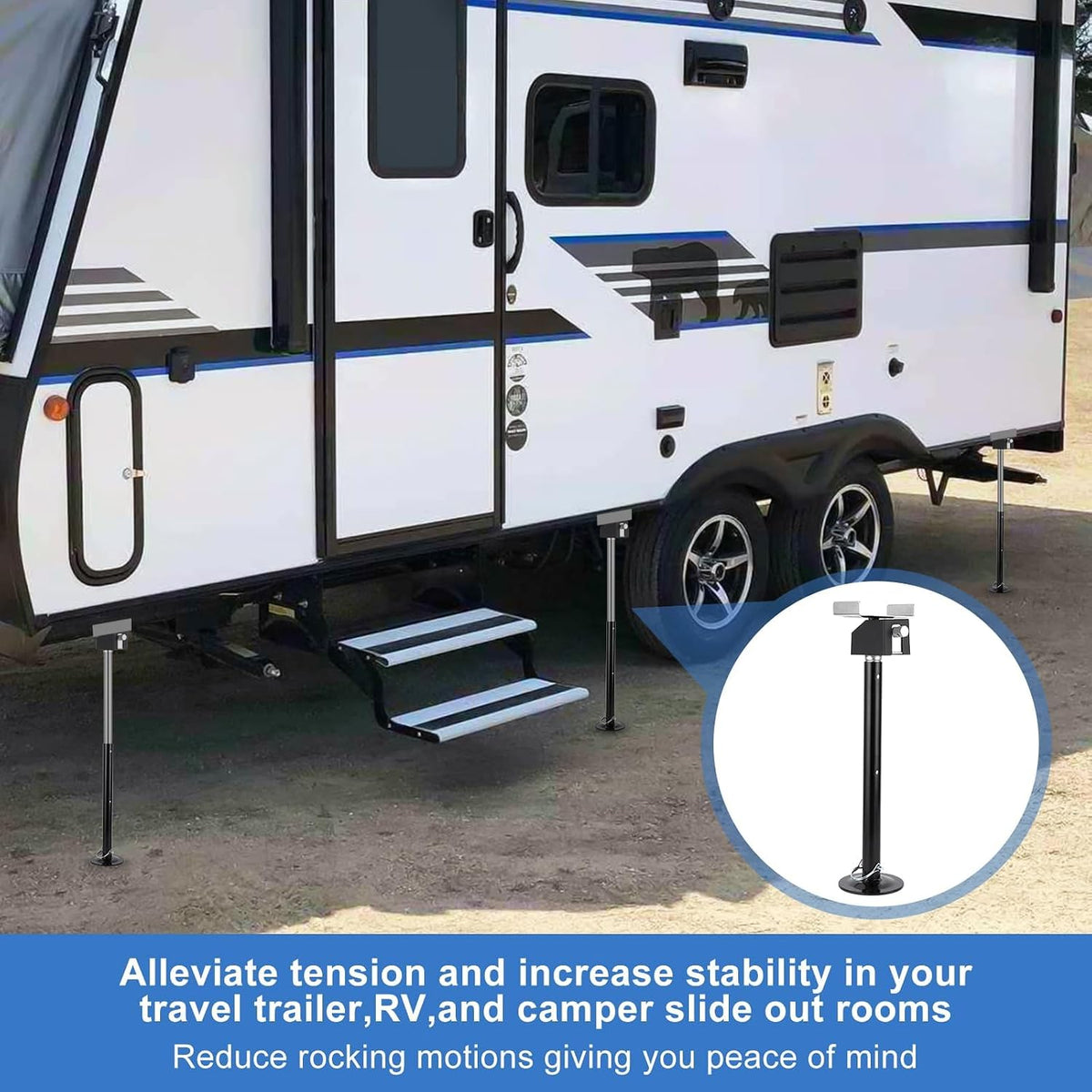 Riedhoff Steel RV Stabilizers, 20000 lbs, 21" to 34.25" Adjustable Height, 5.31" x 4.92" x 34.25", 4 Pack