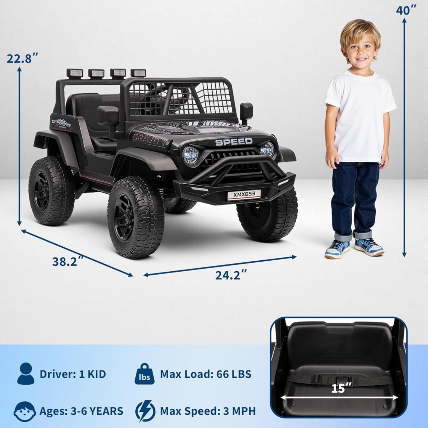 Garvee 12V Kids Ride on Car with Remote Controller, for Children 3-6 Years